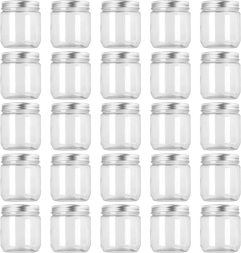 Fasmov 25 Pack 8 Ounce Clear Plastic Jars Containers with Screw On Lids, Round Empty Plastic Slime Storage Containers for Kitchen & Household Stor...