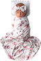 Newborn Receiving Blanket and Headband Set Flower Print Baby Swaddle Wrap Floral (Pink 3)...