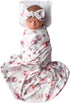 Newborn Receiving Blanket and Headband Set Flower Print Baby Swaddle Wrap Floral (Pink 3)...