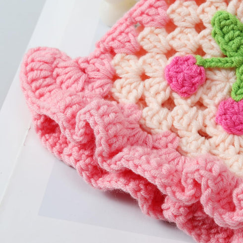 Crochet Bucket Hat for Women Handmade Floral Hat Portable Knitted Elastic Cute Beach Hat for Vacation Traveling...