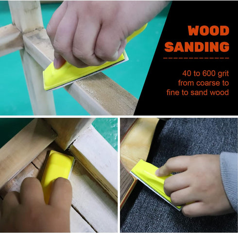 POLIWELL Micro Sanding Tools 3.5” x 1” Detail Sander for Small Projects, Mini Handle Sander Kit+ Sandpaper 40 80 120 180 240 400 600 Grit for Craf...
