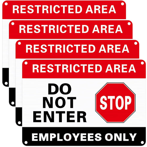 4 Pcs Restricted Area Employees Only Sign 10 x 7 Inches Do Not Enter Sign with 4 Pre Drilled Holes Reflective Warning Signs Rust Free Easy to Moun...