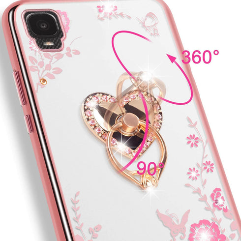B-wishy Cellular Phone Case for Alcatel TCL A3 A509DL, Glitter Crystal Butterfly Heart Floral Slim TPU Luxury Bling Cute Cover with Kickstand+Stra...