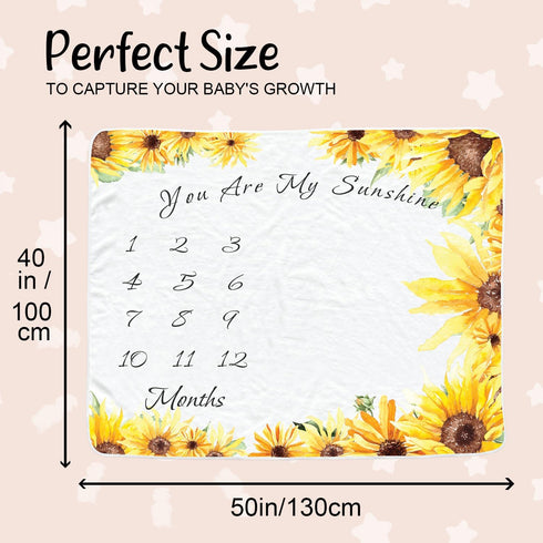 Sunflower Baby Monthly Milestone Blanket for Girls, Newborn Yellow Floral Month Blanket, Soft Flannel Photography Background Prop Blanket, Persona...