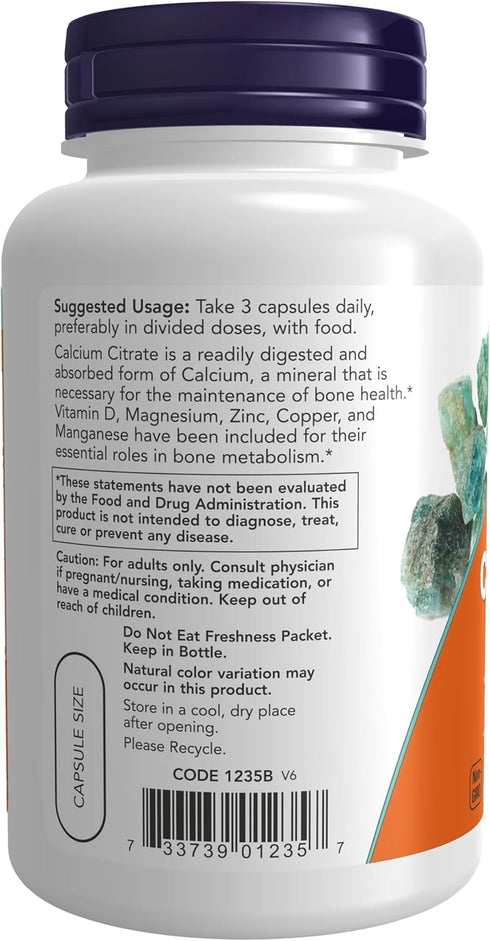 NOW Supplements, Calcium Citrate with Vitamin D, Magnesium, Zinc, Copper, and Manganese, 120 Veg Capsules...