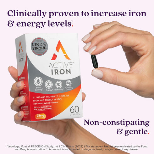 Active Iron Supplement, 25mg (60 Capsules) Non-Constipating and Gentle for Women & Men, Highly Absorbed, Clinically Proven to Increase Iron & Ener...
