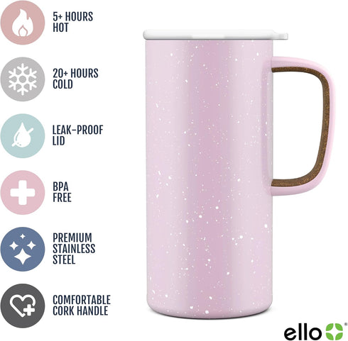 Ello Campy 18oz Stainless Steel Travel Mug with Handle and Leak-Proof Slider Lid, Reusable, Vacuum Insulated, Perfect for Coffee or Tea, Home, Gif...