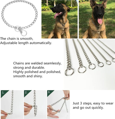 Chain Dog Collar, Heavy Duty Stainless Steel Metal Link Collars, Dog Silp Collars for Training Walking, Waterproof Chewy, Metal Chain Collar for D...