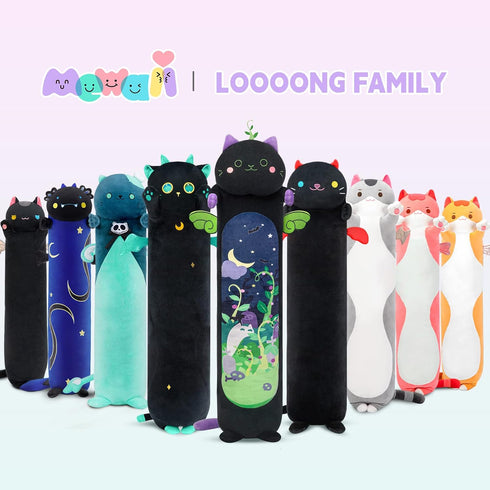 Long Cat Plush Kawaii Body Pillow, 20” Cute Black Cat Stuffed Animals Soft Plushies, Kitten Plush Throw Pillow Doll Big Plush Toys Gift for Girlfr...