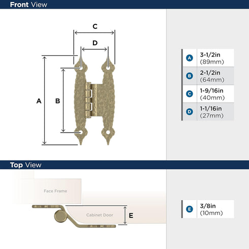 Amerock BPR3406BBZ | Cabinet Hinge | 3/8 in (10 mm) Offset Non-Self Closing Face Mount | Golden Champagne | Kitchen Cabinet Door Hinge | 1 Pair/2 ...