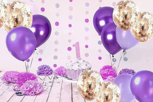 Purple Rose Gold Birthday Decorations for Women Purple Champagne Rose Gold Happy Birthday Balloons Rose Gold Confetti Balloons Girl Purple Birthda...