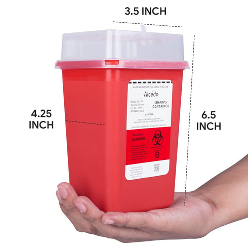 Sharps Container for Home Use and Professional 1 Quart (3-Pack) by Alcedo | Biohazard Needle and Syringe Disposal | Small Portable Container for T...