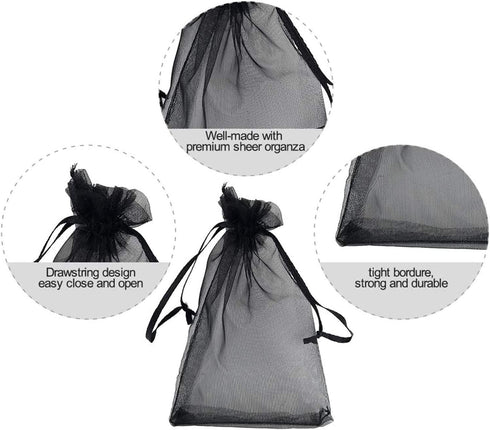 50 Pcs Per Pack 5x7 Gifts Wrap Bags Black, Organza Sheer Fabric, Drawstring Transparent Mesh Bags for Baby Shower Favor,Anniversary,Dried Lavender...