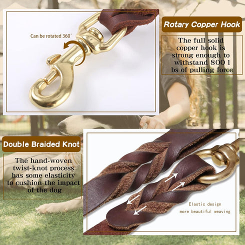 Leather Dog Leash 4ft x 3/4 inch,Strong Heavy Duty Genuine Leather Braided Dog Training Leash, Soft and Comfortable Leather Leash for Large Dogs, ...