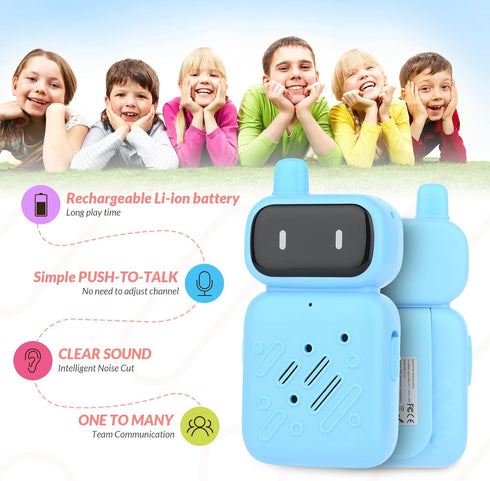 Mafiti Rechargeable Walkie Talkies for Kids 2 Pack Mini Robot Walkie Talkie Long Range 1 KMs 2 Way Radio Toddler Toys for 3-12 Year Old Boys Girls...