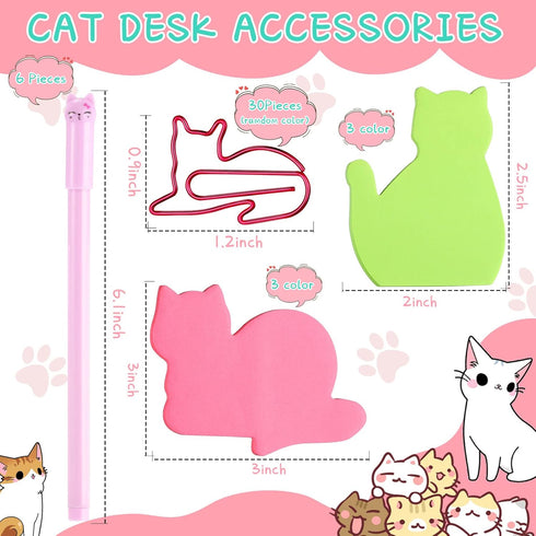 42 Pcs Stationery Set 6 Color Cute Sticky Notes 30 Pcs Paper Clips and 6 Pcs Cute Pen Lover Gifts Lovely Office Desk Accessories for Work School O...