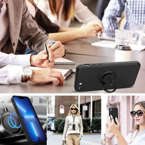 for iPhone 11 Case,with 360°Rotatable Ring Holder Kickstand & Strap Lanyard Premium Liquid Silicone Slim Anti-Scratch Shockproof Protective Case f...