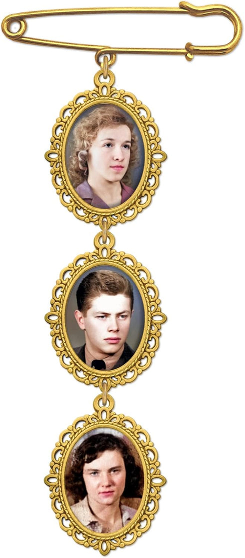 Wedding Bouquet Memorial Remembrance Photo Charm Bright Gold Holds 3 Pictures for Bride's Flowers or Groom's Boutonniere with Photo Resizer...