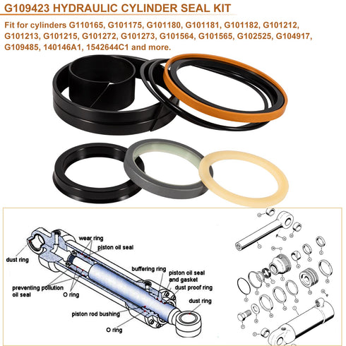 for Case 1543273C1/Case G109423/Case G105545 Hydraulic Cylinder Seal Kit (for Rod Size: 2'', Bore Size: 4'') for Case 450 455 550 580 650 680 780 ...