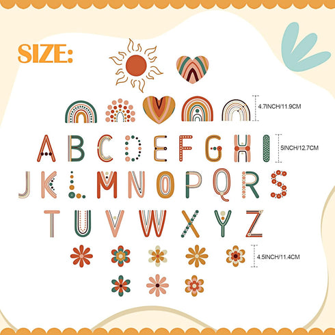 Tenare 133 Pcs Boho Bulletin Board Letters Back to School Rainbow Alphabet Cutouts Set 110 Uppercase Poster Board Letters 23 Symbols ABC Letters f...