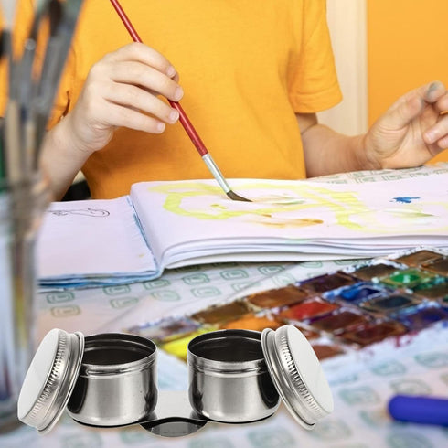 Stainless Steel Containers 2 Pcs Double Dipper Cup Stainless Steel Oil Painting Cup with Lid Large Mouth Double Clip Artist Paint Brush Washer Art...