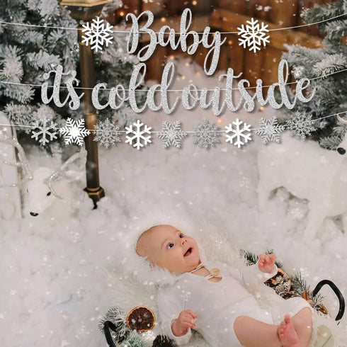 Baby It’s Cold Outside Party Decorations, Banner, Snowflake Balloons, Garland for Winter Wonderland Baby Shower, Christmas, Winter Birthday Party ...