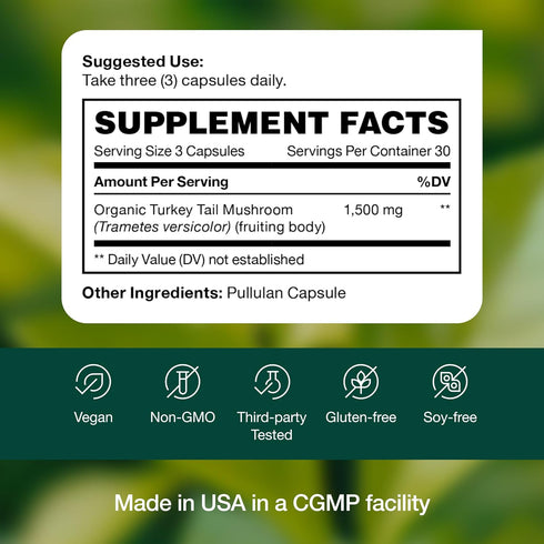 Fresh Nutrition Organic Turkey Tail Mushroom Extract Supplement - High in Beta Glucans – Non-GMO, Vegan Friendly, Gluten-Free - 90 Capsules...