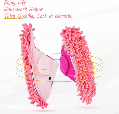Washable Chenille Microfiber Slippers Floor Dust Dirt Hair Detachable Microfiber Mop Slippers for Office Home Room (Pink, Women 7-9/Men 5-7)...