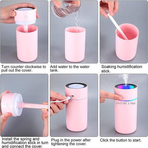 Colorful Cool Mini Humidifier, Humidifier for Car, Office Room, Bedroom,etc. Auto Shut-Off, 2 Mist Modes, Super Quiet. Pink...