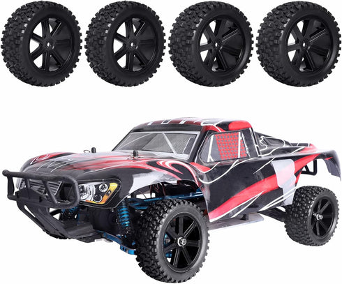 1/10th Scale Off-Road RC Tires&12mm Hex Wheel Rims, Pre-glued with Sponge Inserts Compatible with Traxxas Redcat Exceed RC 1:10 Buggy...