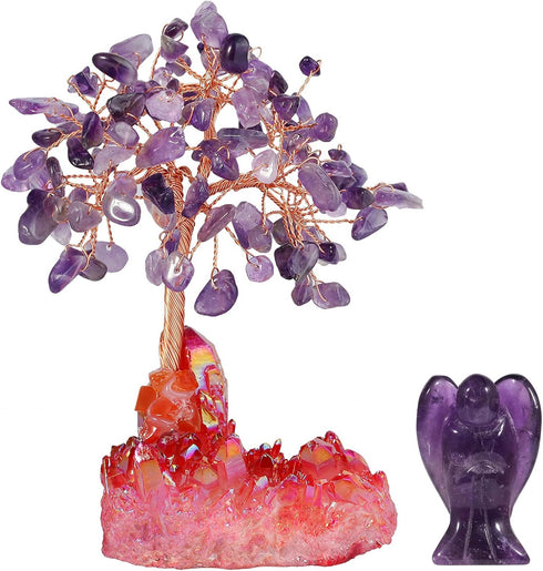 mookaitedecor Amethyst Crystal Money Tree Crystals Base & Guardian Angel Figurine Ornament for Wealth and Luck...