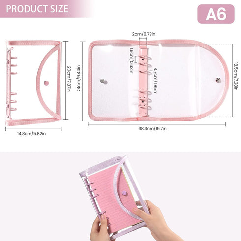 2 Pieces Clear PVC A6 Refillable Binder Covers, Shiny 6-Ring Personal Notebook Shell, Round Ring Binder Pocket with Snap Button Lock for Filler Or...