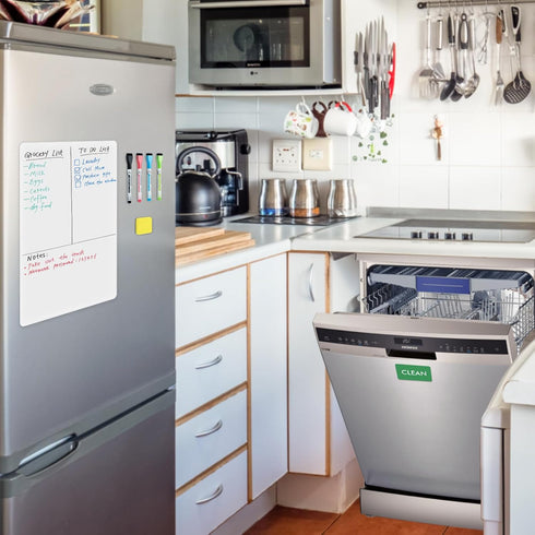 Magnetic Whiteboard Fridge Dry Erase Board: HOMiDEK Small Magnetic White Board for Refrigerator with Clean Dirty Magnet for Dishwasher, 4 x Marker...