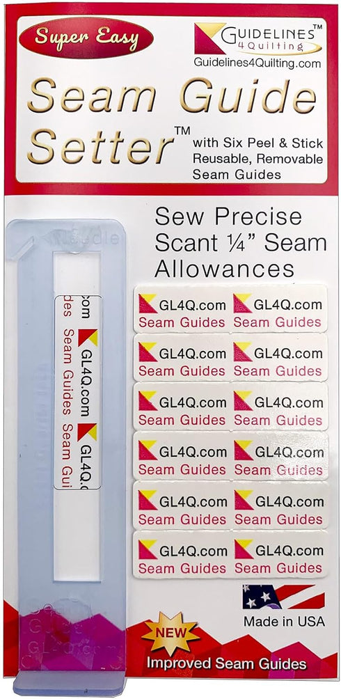 Guidelines4Quilting Super Easy Seam Guide Setter with 6 Reusable Adhesive Seam Guides - Easily Set a Scant 1/4-Inch Guide to Achieve Accuracy and ...