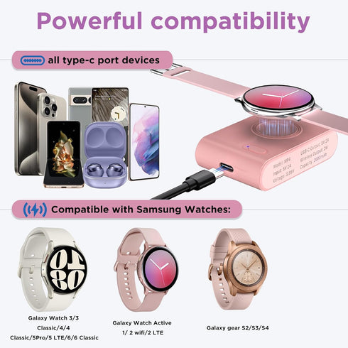 Portable Watch Charger for Samsung,2000mAh 2-in-1 Magnetic Travel Emergency Power Bank,Keychain Galaxy Watch Charger for Samsung Galaxy Watch 6/6 ...