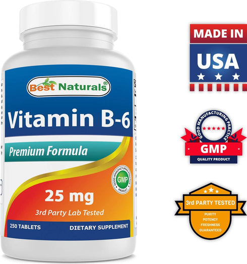 Best Naturals Vitamin B6 25mg 250 tablets (250 Count (Pack of 2))...