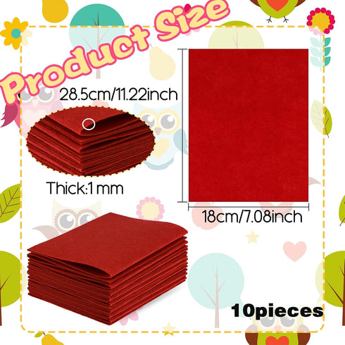 Felt Sheets Fabric, 7" x 11" Felt Fabric for Crafts 10Pcs Halloween Christmas Fabric Fall Felt for DIY and Sewing Projects (Red)...