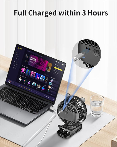 Clip on Fan, Rechargeable Portable Fan with 2000mAh Battery Operated, Small Fan with Powerful Clip Design, 3 Wind Speed, 360° Rotation, Ultra-Low ...