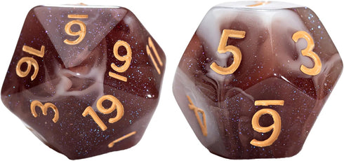 Gate Keeper Games and Dice: Aether Dice: Latte Dice - 7pc RPG Set, Brown & Cream Swirled w/ Holographic Glitter, 7 Resin Dice for Role Playing Gam...