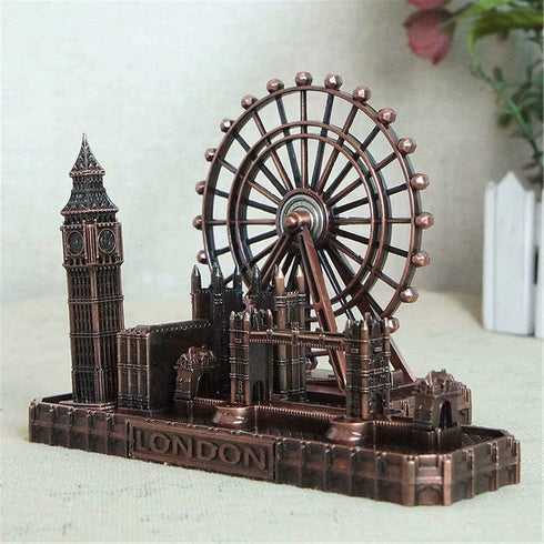 PROW® UK London Bridge London Eye Big Ben Tower Bridge Red Copper Metal Architectural Model Statue,Home Decoration Art Collection Sculpture...