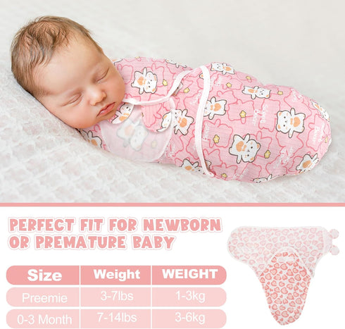 4 Pcs Preemie Baby Swaddle Preemie Swaddle Wrap Adjustable Swaddle Blanket Preemie Size Newborn Cotton Swaddle Blanket for Preemie Boys Girls Slee...