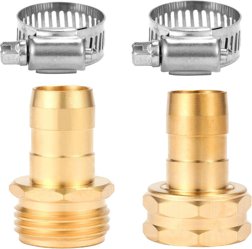 Brass Garden Hose Repair Connector with Clamps, Fit for 3/4" or 5/8" Garden Hose Fitting...