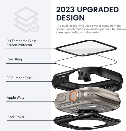 Tensea (2 in 1) for Waterproof Apple Watch Ultra 2/Ultra Screen Protector Case 49mm Accessories, iWatch Protective PC Face Cover Built-in Tempered...