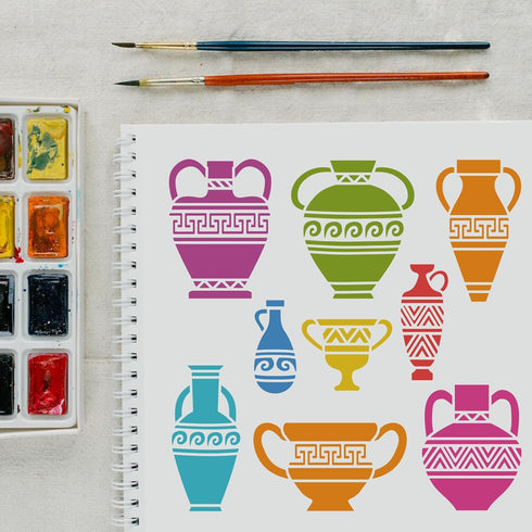 FINGERINSPIRE Vase Border Painting Stencil 11.8x11.8inch Reusable Vase Pattern Drawing Template Tribe Theme Decoration Crafts Stencil for Painting...