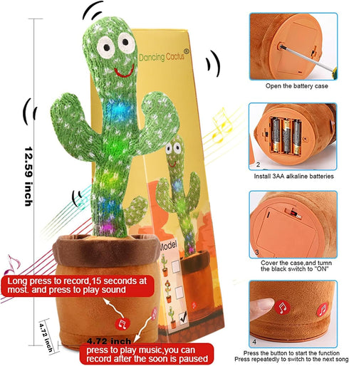 Emoin Dancing Cactus Baby Toys, Talking Cactus Toys Repeats What You Say Baby Boy Toys, Dancing Cactus Mimicking Toy with LED English Sing Talking...
