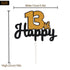 Happy 13th Birthday Black & Gold Glitter Cake Topper | Kids Boys or Girls 13 Birthday Thirteen Years Old Party Decorations....