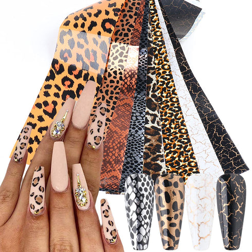 Leopard Print Nail Foil Transfer Sticker Nail Art Supplies Leopard Skin Marble Pattern Nail Foils Nail Art Stickers Holographic Nail Transfer Foil...
