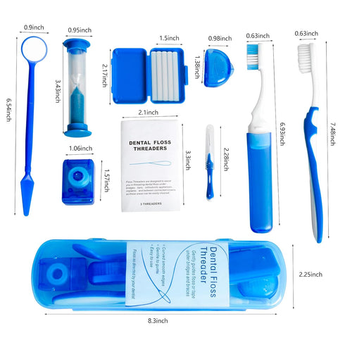 Portable Orthodontic Oral Care Kit - 2Pack - Travel Kit for Patients, Interdental Brushing Wax Floss Toothbrush Cleaning(Purple & Blue)...