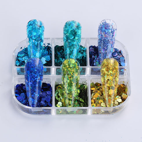 Laser Nail Art Sequins 3D Irregular Multi-Shaped Rhombus Glitter Sequins Manicure Decoration Thin Flakes Nail Design Nail Art Flakes Powder Kit Na...
