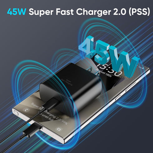 45W Samsung Super Fast Charger Type C, USB C Android Phone Charger with 6.6FT C Type Cable for Samsung Galaxy S24 Ultra/S24/S24+/S23 Ultra/S23/S23...